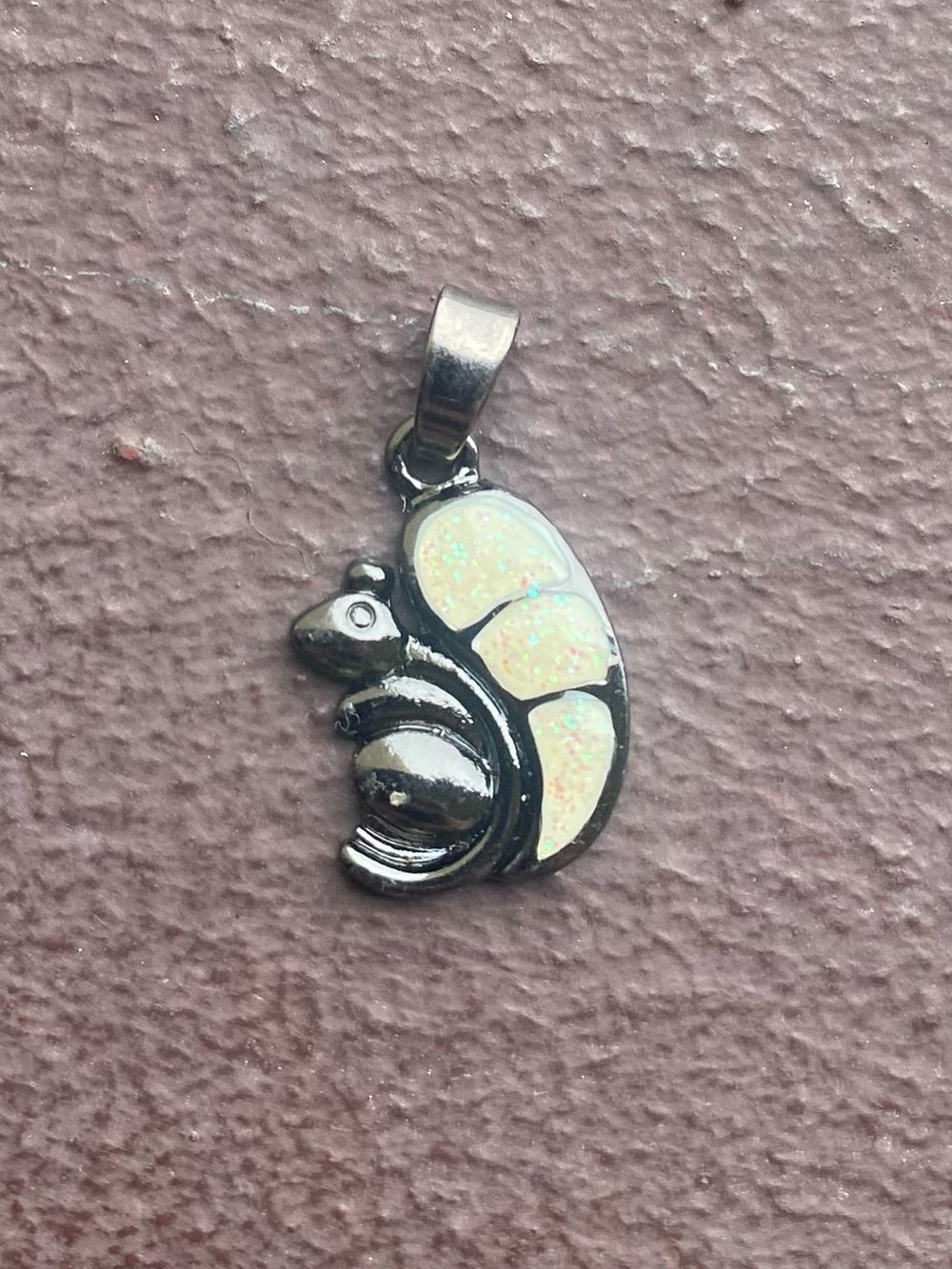 Lab-Created White Fire Opal inlay Squirrel Charm / Pendant